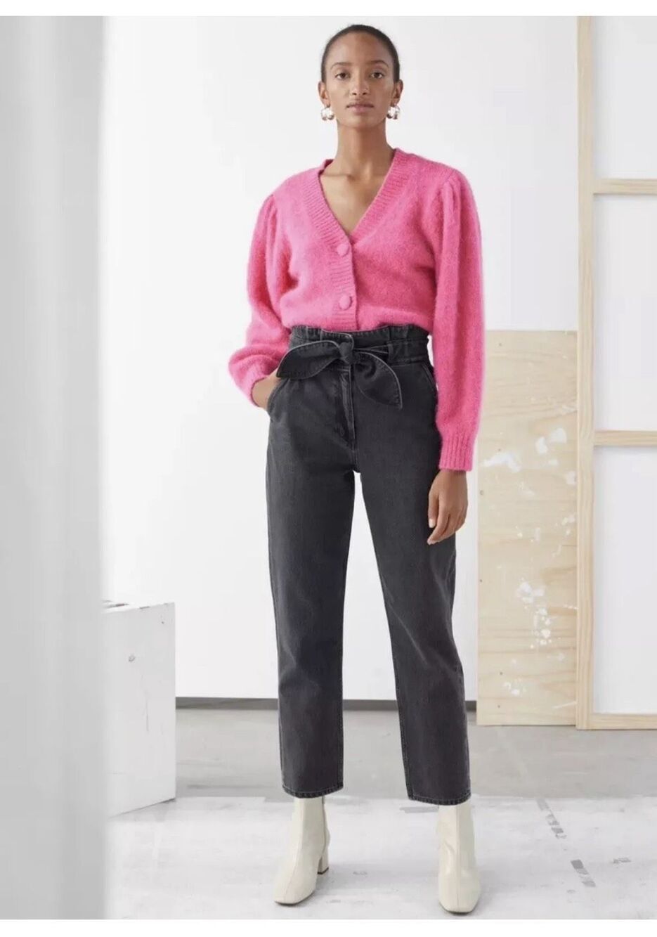 & other stories Atelier Los Angeles paper bag black denim jeans 4 women’s